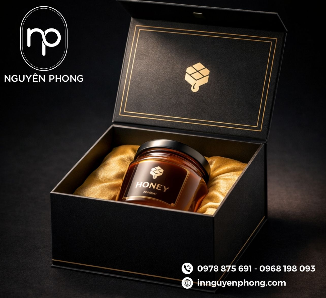 Mẫu in hộp đựng mật ong cao cấp 